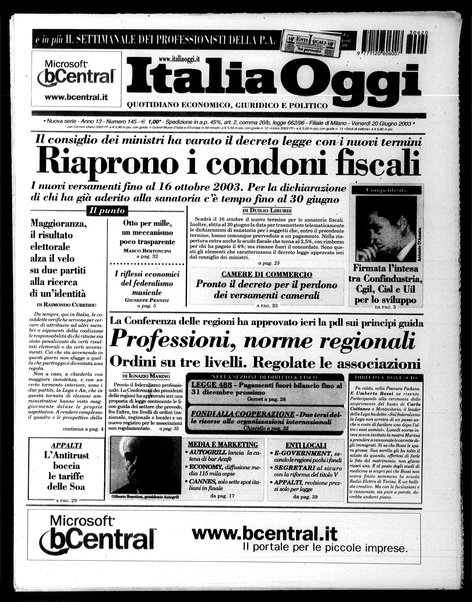 Italia oggi : quotidiano di economia finanza e politica